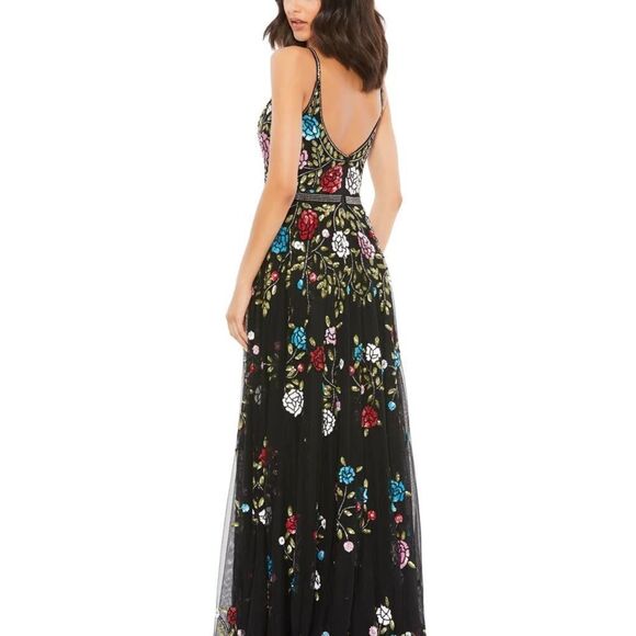Mac Duggal 5400 NWOT Black/Multi EMBELLISHED FLORAL SEQUINED GOWN - Picture 3 of 7